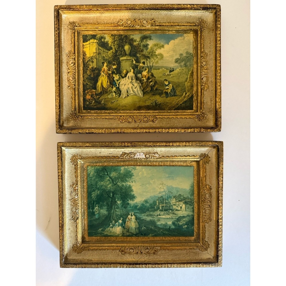 VTG Pastoral Framed Wall Prints. Set of 2 Shabby Chic. Wood Frames